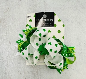 St Patrick's Day Shamrock Ribbon Hair Clip Bow Ribbon Accessory - Picture 1 of 1