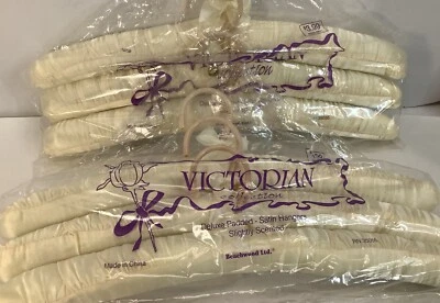 Lote de 6 cabides de cetim acolchoados vitorianos vintage cabides de armário novo estoque antigo - Imagem 1 de 4