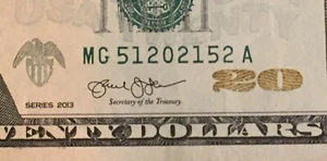 $20 Dollar Bill 2013 Small Radar Fancy Serial Number MG 512 0 215 2 A - Picture 1 of 3