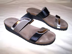 Naot Black WIth SIlver Leather 2 Strap Gem Comfort Wedge Sandals Size 40 US 9 - Picture 1 of 4