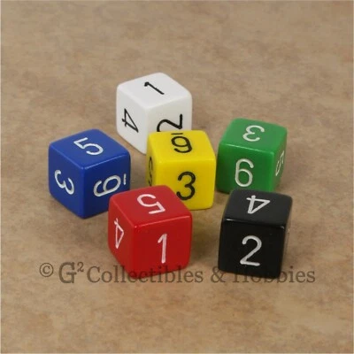 NUEVO Juego de 6 dados de juego de seis caras D6 con números - 6 colores RPG numerados D6s Foto 1 de 2