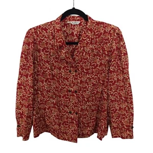 Womens Blouse Size L Snap Front Double Breasted Shoulder Pads Red Top Workwear - Picture 1 of 5