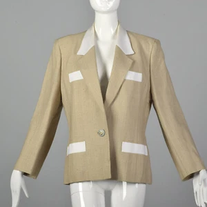 L Hermés Blazer Tan 1970s Lightweight Jacket Gold Designer Logo Classic 70s VTG - Picture 1 of 10