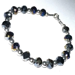Bracelet With 925 Pure Silver Balls And Rainbow Synthetic Beads - Picture 1 of 2