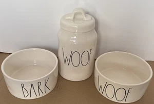 Rae Dunn Artisan Collection 3 PC Set Dog Bowls/Treat Jar - Picture 1 of 5