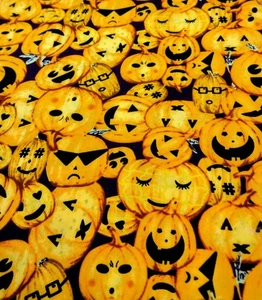 Halloween Fabric Spooky Emoji Type Orange  Gold Allover Unbranded 1.5 yds. - Picture 1 of 4