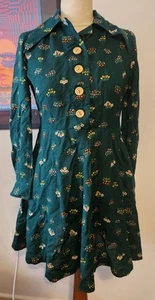 Super cute true vintage 1970s boho flower green shirt dress 8-10 petite - Picture 1 of 7