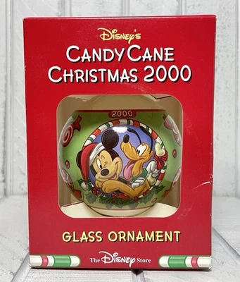 Bastón de caramelo Disney Navidad 2000 adorno de vidrio vintage The Disney Store Foto 1 de 4
