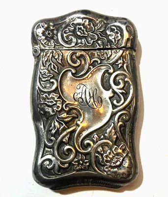 Cofre antigo Wallace Sterling Repousse floral monogramado fósforo - Imagem 1 de 4