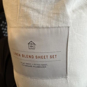 Hearth & Hand w Magnolia Linen Blend Sheet Set ~ Full ~ Hemstitch Sour Cream  - Picture 1 of 3