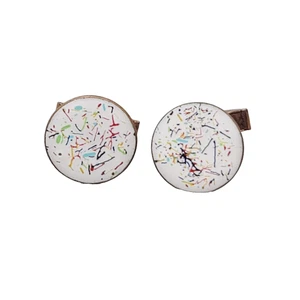 Vintage Mens Cufflinks White Speckle Enamel over Copper Round 3/4" - Picture 1 of 7