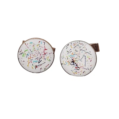 Vintage Mens Cufflinks White Speckle Enamel over Copper Round 3/4" - Image 1 of 4