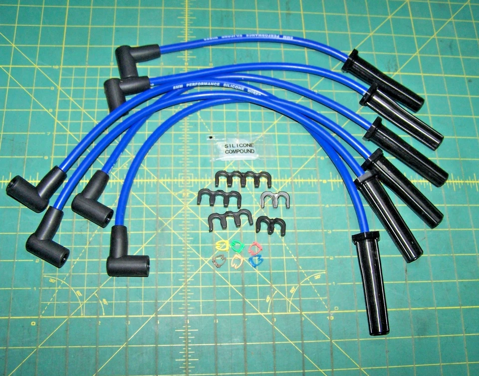 Cables de bujía Ford en línea 6 cilindros 64-83 170 200 250 HEI 8mm silicona AZUL Foto 1 de 4