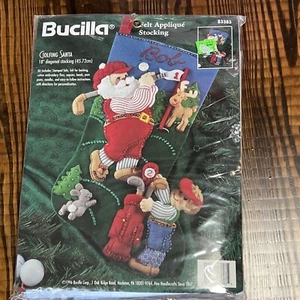 Bucilla Golfing Santa Felt Applique 18" Christmas Stocking 83383 Kit 1996 NEW - Picture 1 of 2