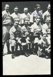 Carl Hubbell Dick Bartell Hallahan signed 5x8 paper photo JSA LOA - Picture 1 of 2