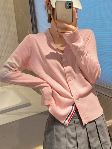 Cardigan donna Thom Browne rosa in lana