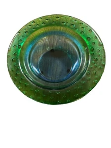 fused glass aquamarine bowl candle holder water droplets blue green 9” - Picture 1 of 11