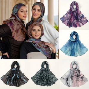 Women Chiffon Floral Print Long Scarf Hijab Turban Headscarf Wrap Shawl Scarves - Picture 1 of 29