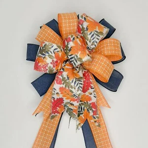 Arco de otoño, naranja calabaza y azul marino, estampado de hojas - Imagen 1 de 2