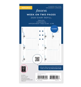 Filofax Personal Horizontal Week On Two Pages With Appointment Diary Refill 2026 - Picture 1 of 4