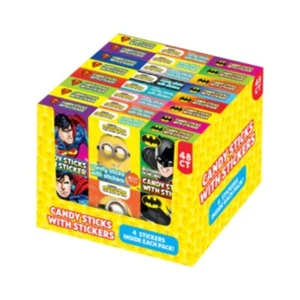 Superman Batman Minions Candy Sticks with Stickers - Full box of 48 - Picture 1 of 1