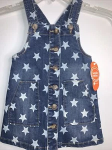 Toddler Girl 2 T Denim overhaul dress Stars 4th July Nwt Cute Wonder Nation - Picture 1 of 5