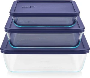 Pyrex Simply Store 3-Pack (3, 6 & 11 Cup) Large Rectangular 6 PC Set, Clear - Picture 1 of 5