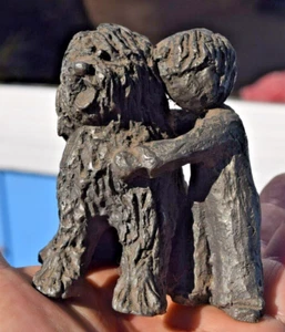 Vintage HUDSON PEWTER Walli Ortman Boy Hugging Dog Made in USA - Picture 1 of 6