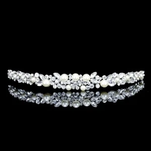 Bridal Flower Rhinestone Crystal Pearl Prom Wedding Tiara Headband 71040 - Picture 1 of 4