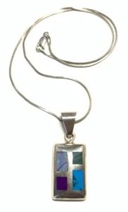 Sterling 925 Opal, Malachite, Turquoise, & Charoite Pendant 16" Necklace JI08 - Picture 1 of 9