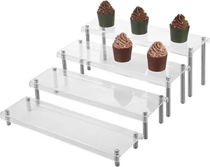4-Tier Clear Acrylic Tabletop Rectangular Cupcake Display Shelf Riser Stand - Picture 1 of 7