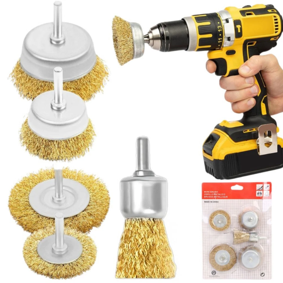 Messing Drahtbürste Set 5tlg. für Bohrmaschine Rundbürste Stahl Scheibenbürste - Bild 1 von 4