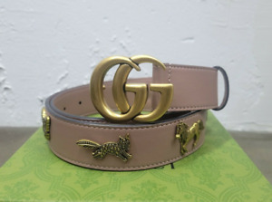 Gucci women dusty pink color belt with golden tone studs