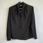Sonya Ratay For San Andre Womens Printed Tie Neck Top Size 12 Black Long Sleeve