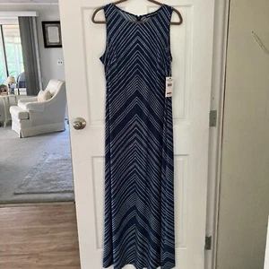 AMERICAN LIVING Women's Sz. 12 Beautiful Blue Chevron Sleeveless Maxi Dress~ NWT - Picture 1 of 14