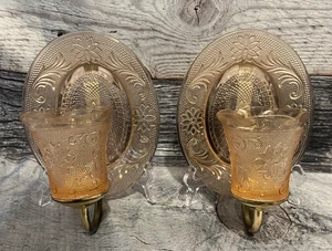 Tiara Exclusive Indiana Sandwich Glass Set Of 2 Oval Wall Candle Sconce Pink - Picture 1 of 6