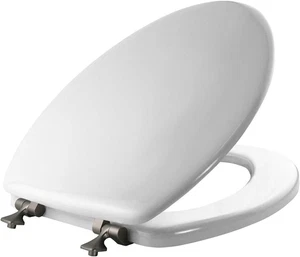 1844BNA 000 Toilet Seat with Brushed Nickel Hinges Will Never Come Loose, ELONGA - Bild 1 von 7