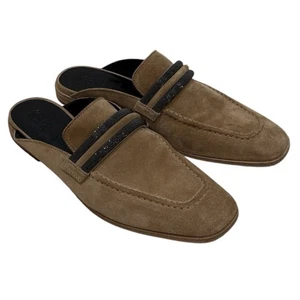 New Brunello Cucinelli Monili Embellished Suede Backless Mule Loafers Sz 38 US 8 - Picture 1 of 9