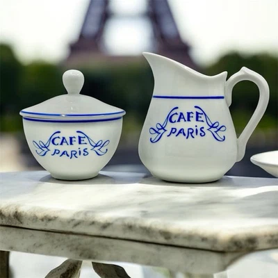 Green Café Paris Limoges Set Crema y Azúcarero de Bernardaud Hecho en Francia Foto 1 de 4
