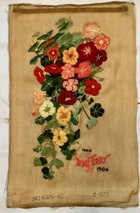 Vtg 1973 Completed Crewel Embroidery Nasturtiums D.M. Ferry 1907 Seed Packet - Picture 1 of 2