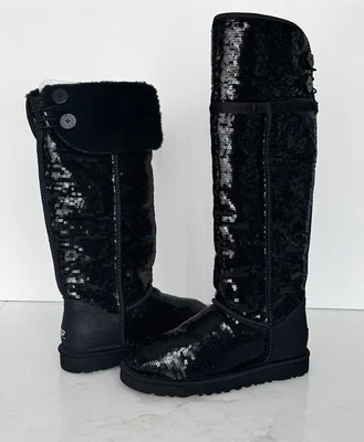 Botas UGG AUSTRALIA Sobre la Rodilla Bailey Brillantes Lentejuelas Negras MUJER TALLA 8 🔥 Foto 1 de 4