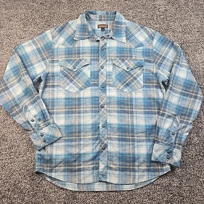 Patagonia Shirt Mens Medium Blue Plaid Western Stone Snap Long Sleeve Hemp Blend - Image 1 of 4
