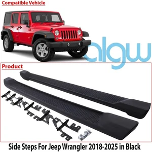 BLACK RUNNING BOARD SIDE STEPS FOOT RAILS SILLS FOR JEEP WRANGLER 4 DOOR JL 18+ - Picture 1 of 10