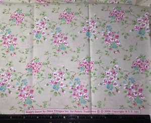 Pink Blue Floral Cream Cotton Craft Sewing Fabric 27 inches NEW - Picture 1 of 2