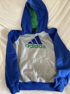 Adidas Boys Size XL (18) Fleece Hoodie Gray/blue W/Embroidery Logo &Front Pocket - Picture 1 of 8
