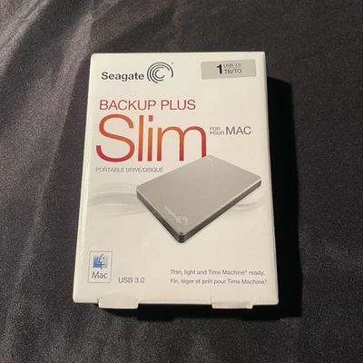 Seagate Backup Plus Slim 1TB External Hard Drive For Mac USB 3.0 Silver  - Image 1 of 4