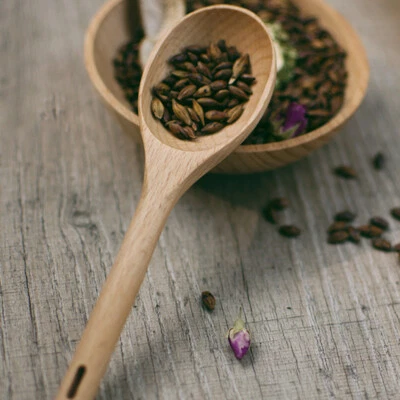 4 piezas de acero inoxidable para servir café pequeño de madera Foto 1 de 4