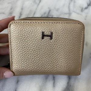 H By Halston Leather Gold Champagne Square Zip Around Wallet
