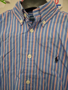 Polo Ralph Lauren Shirt Boys M Pink Blue Long Sleeve Button Down Striped Cotton - Picture 1 of 14