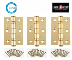 Internal Ball Bearing Fire Door Hinges Brass 3 inch(75mm) 3 Hinges(1.5 Pairs) - Picture 1 of 4